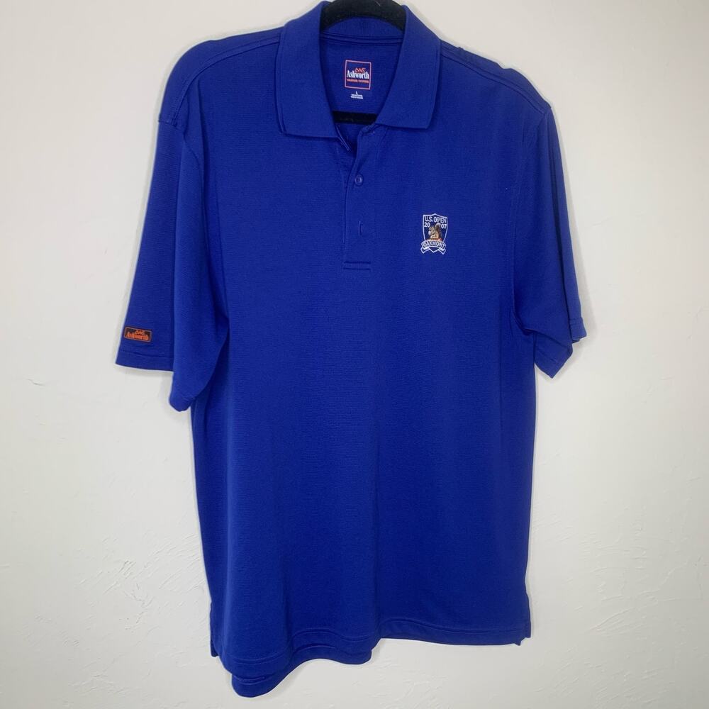 2007 US OPEN Oakmont Ashworth Weather Systems Blue Polo Shirt Sz Large PGA